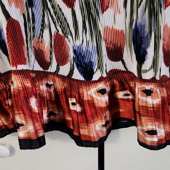 Sere Nade Womens Floral Sleeveless Blouse Size XL Accordian Peplum Artsy Light - Picture 4 of 10